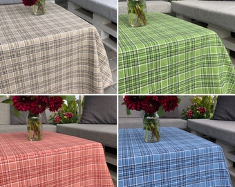 Tartan print tablecloth. Plaid tablecloth. Indoor and outdoor table decor. Dining table decor. Farmhouse tablecloth