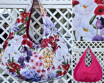 Handgemachte Sommer Blumen Tasche. Große Stoff Boho Strandtasche. Geblümte große Einkaufstasche. Umhängetasche. Sommertasche. Einkaufstasche