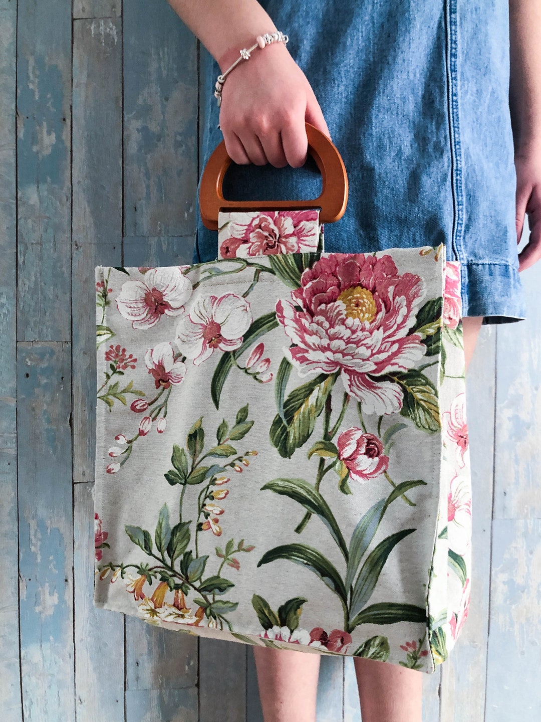 Floral Market Bag. Handmade Shopping Bag. Pink Flowers on Etsy