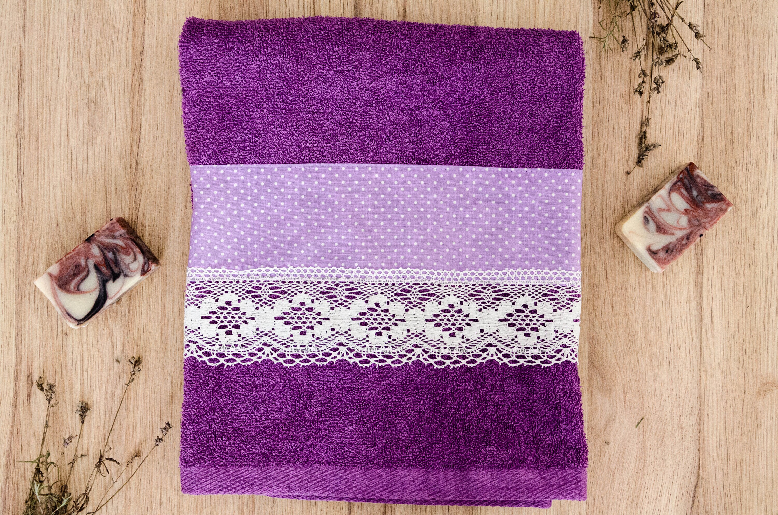 Purple decorative bath towel with purple dots fabric and a Etsy
