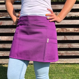 Purple gardening apron, half garden apron with pockets, tools apron for garden or home, gardeners apron, teacher apron, florist apron