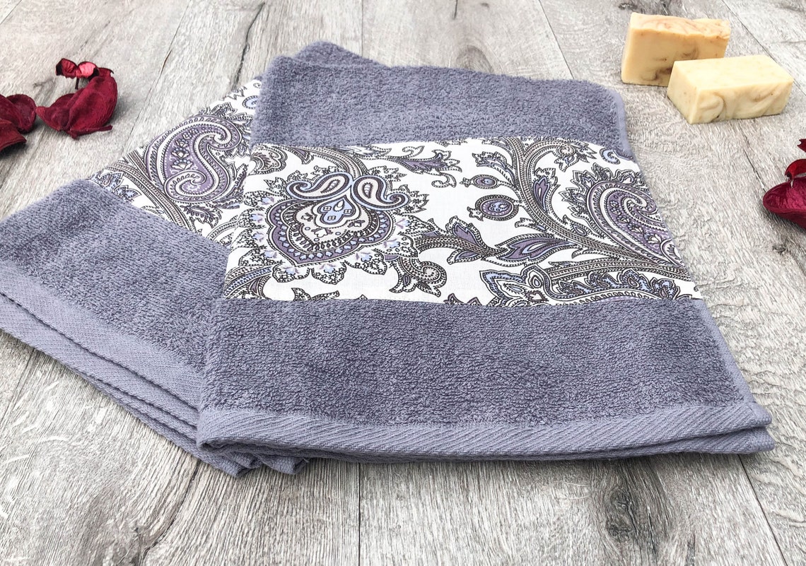 Grey decorative Hand towel. Handmade decorated hand towel with Etsy