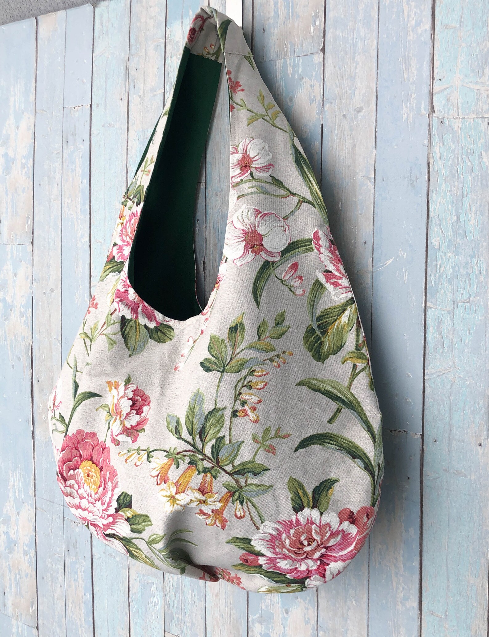 Handmade Floral Hobo Beach Bag. Large Fabric Hobo Handbag. Etsy