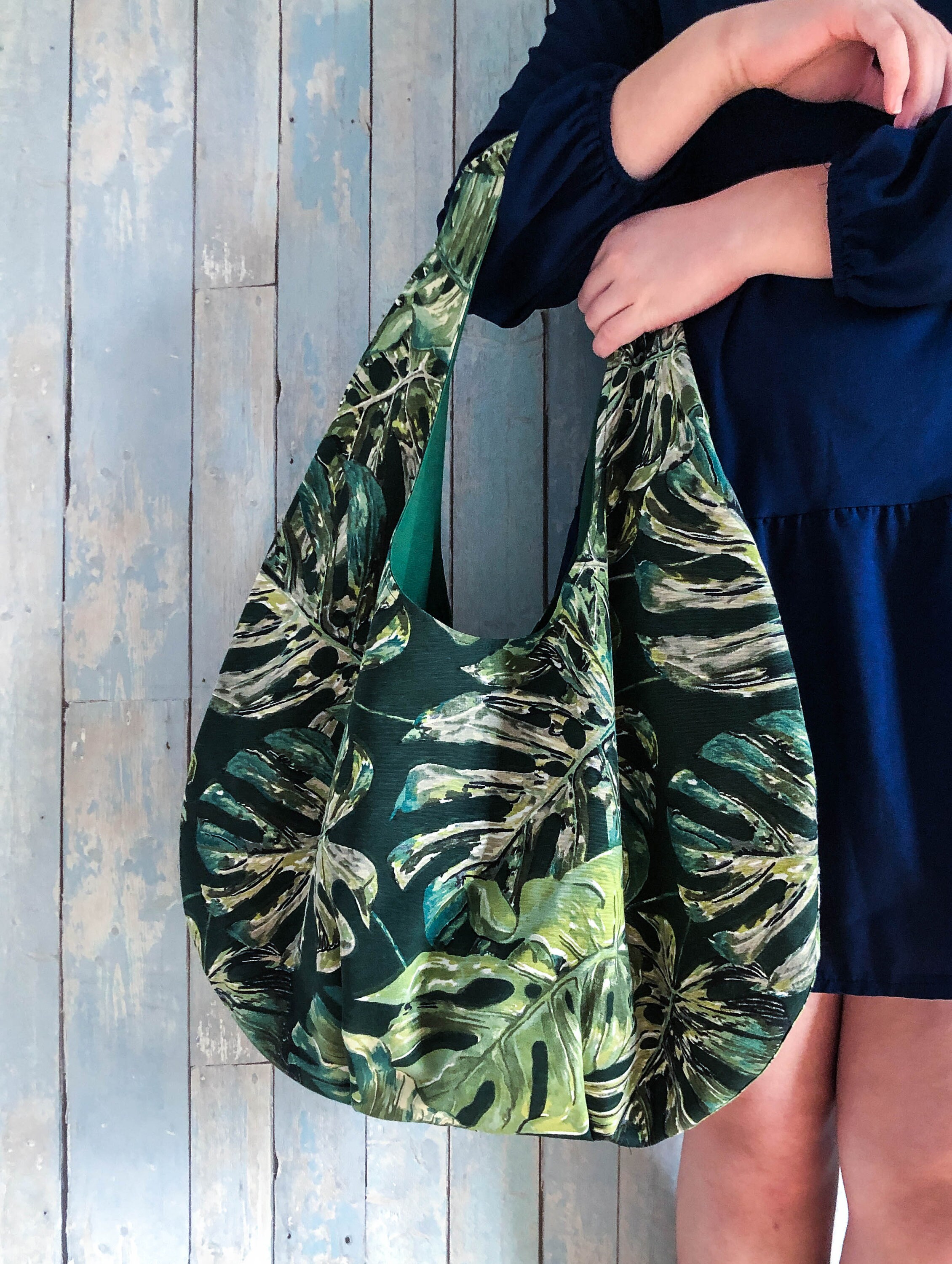 Handmade Green Leaves Print Hobo Beach Bag. Large Fabric Hobo - Etsy