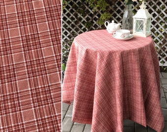 Pink tartan plaid tablecloth for indoor and outdoor kitchen decor. Rose tartan table linen for dining table. Round or rectangular tablecloth