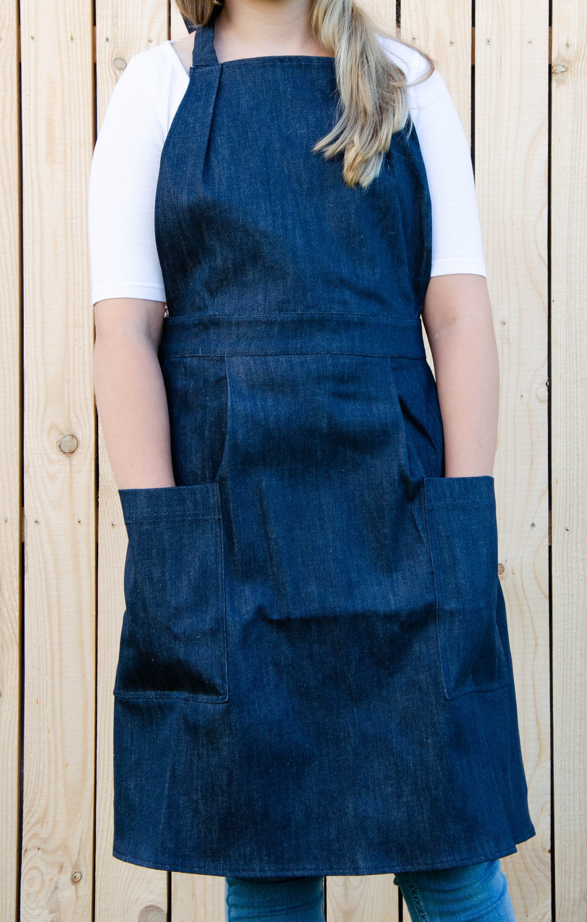 Dark Blue Denim Apron for Women With Pockets Full Apron Etsy
