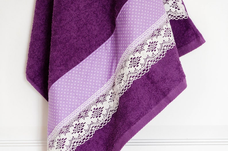 Purple Decorative Bath Towel With Purple Dots Fabric and a Etsy