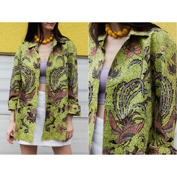 Vintage Ethnic Oversized Summer-Weight Jacket,Flo… - image 1