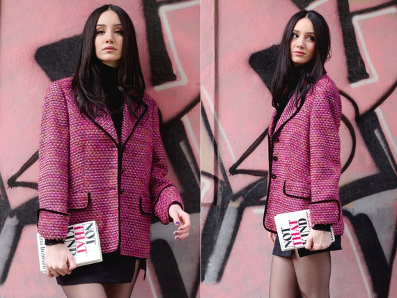 Vintage 90s Escada Tweed Wool Pink 