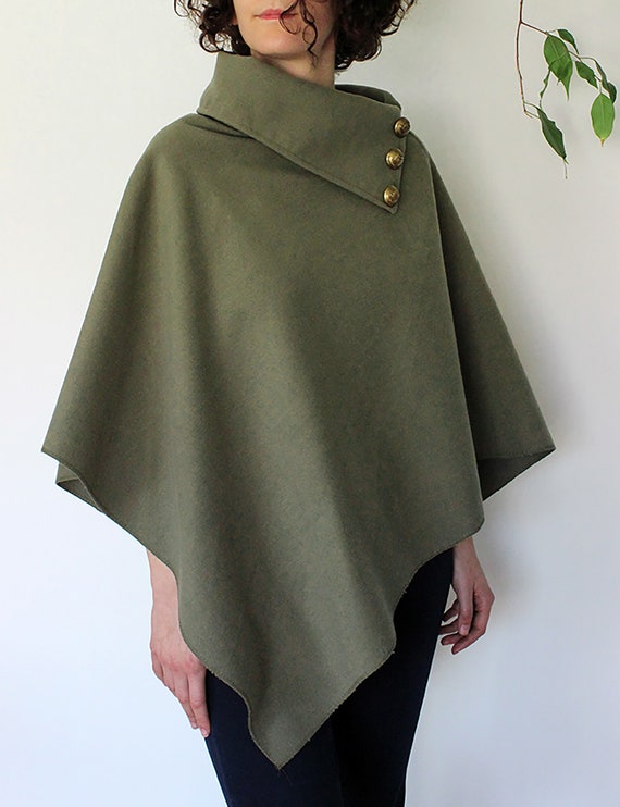 Vintage Khaki Short Cloak with Antique Carved Bro… - image 5