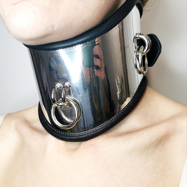 Premium model Wide posture neck tall collar mirror fetish bondage BDSM  Genuine leather