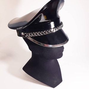 GENUINE LEATHER MILITARY PEAKED BLACK CAP LEATHER ARMY HAT BDSM GAY FETISH | UK