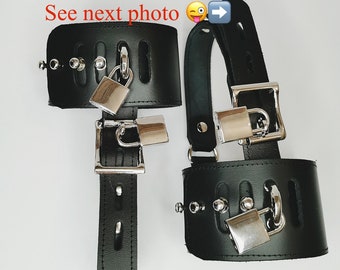 Adjustable high heels shoes locking ankle cuffs leather restraint belt Gear straps fetish bondage slave BDSM harness