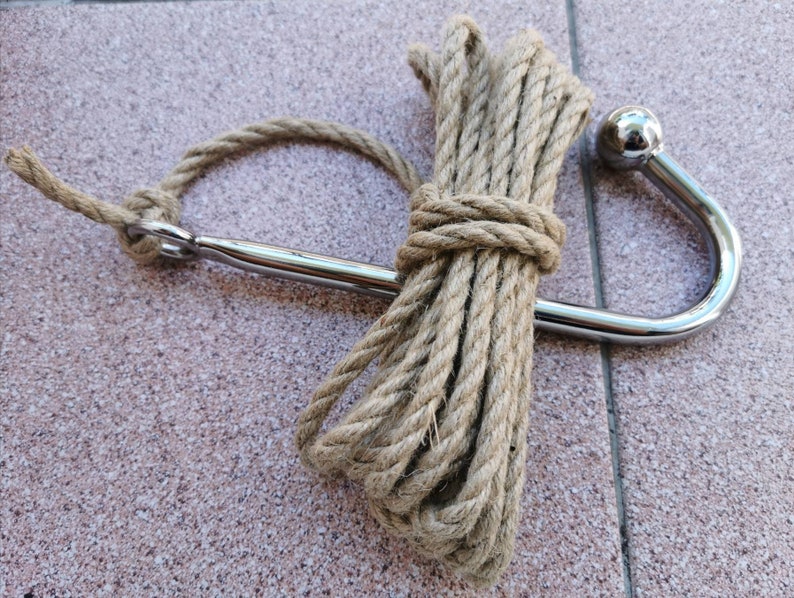 Natural jute rope 8mm and Anal Hook  Steel Bondage Shibari set BDSM fetish 