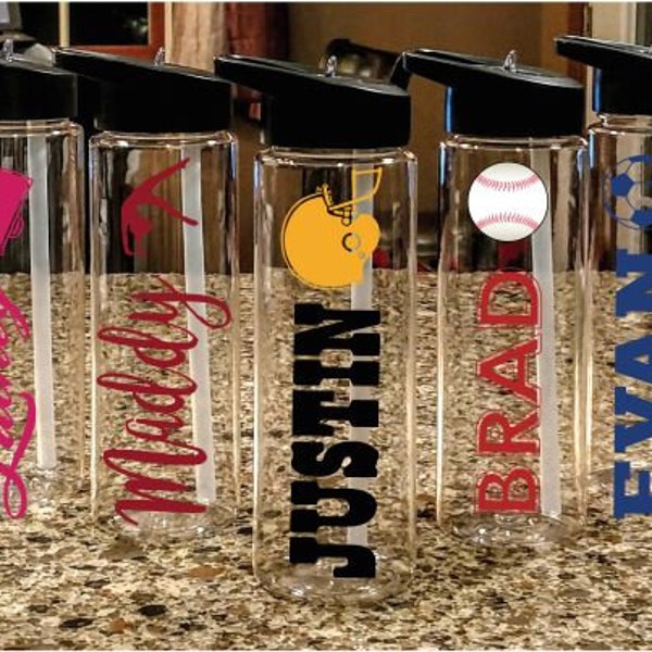 Personalized Sports Flip Top Water Bottle Custom Water Bottle Kids Teenager Bottle Personalized Sports Basketball Soccer Baseball Cheer Gym