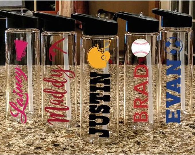 Personalized Sports Flip Top Water Bottle Custom Water Bottle Kids Teenager Bottle Personalized Sports Basketball Soccer Baseball Cheer Gym