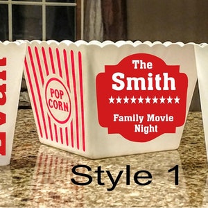 Personalized Popcorn Pop Corn Tub Bucket Family Gift Housewarming Movie Night Birthday Family Christmas gifts Kids Easter Basket valentines