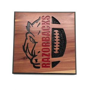 Arkansas Razorback Football Sign Wall decor WPS Go Hogs WOOO Pig Sooie Routed Personalized Wooden Name Wood Birthday Dorm Gift  Signs