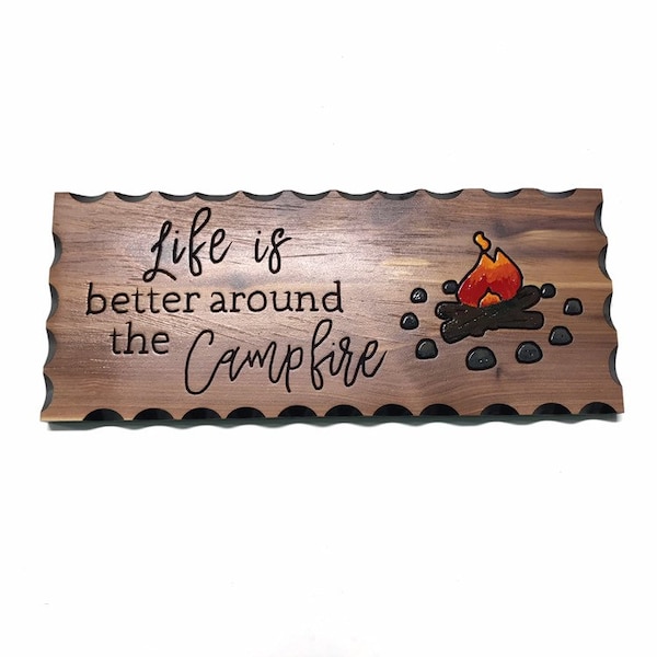 Camping Sign Outdoor Camping Fire Garden Wood Routed Sign Custom Sign Personalized Sign Wooden Name Sign Wood Sign Gift Rustic Signs Camping