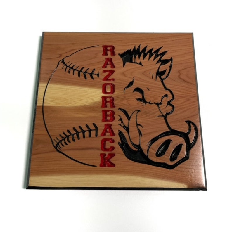 Large Wood Razorback Sign Arkansas Razorback Baseball Sign Wall Decor WPS Go Hogs WOOO Pig Sooie ...