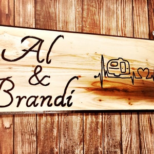 Custom Wood Routed Sign Personalized Name Wooden Rustic Signs Outdoor Nature RV Camping Fire Home Decor Heartbeat Rhythm