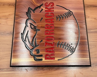 Razorback Baseball Sign, Routed Cedar Wood Wall Decor