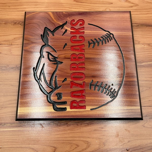 Arkansas Razorback Baseball Sign Wall decor WPS Go Hogs WOOO Pig Sooie Routed Personalized Wooden Name Wood Birthday Dorm Gift  Signs