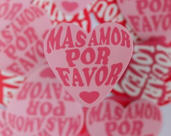 Más Amor Por Favor Sticker | More love please sticker, trendy cute hipster retro VSCO hydro flask cute gift
