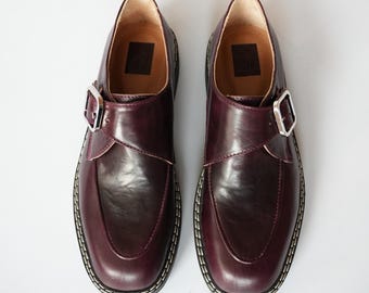 Burgundy Leather Loafers Women, Monk Strap Shoes, Oxford Shoes, Handmade Footwear Brutal