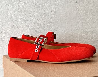 Mary Jane scarpe basse da donna, ballerine rosse, appartamenti da donna, scarpe eleganti da donna, scarpa rossa