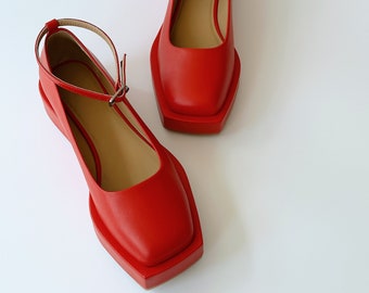 Mary Jane shoes, Red shoes, Red Mary Jane shoes, Red ballet flats, Mary Janes, Vintage shoes, Shoes women, Leather Mary Janes, Woman shoes