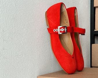 Scarpa Red Mary Jane, ballerina rossa, scarpa rossa, ballerina Mary Jane, appartamenti da donna, scarpe eleganti da donna, scarpa personalizzata