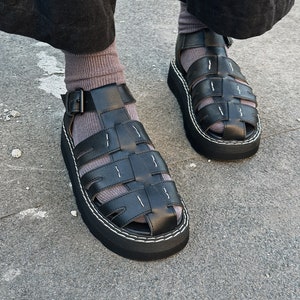 Sandales de pêcheur en cuir noir, sandales d'été, sandales en cuir pour femmes, sandales pour femmes, sandales à plateforme image 5