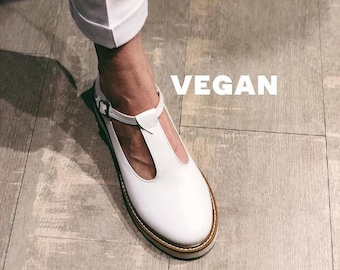 Vegan shoes women, Vegan sandals, Eco friendly shoes, White Mary Jane shoes, Platform Mary Janes, Custom shoes women, Vegan gift