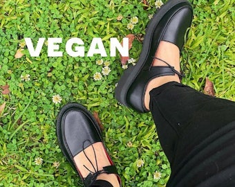 Vegan leather shoes women, Black Mary Jane shoes women, Platform shoes, Custom made shoes, Mod shoes