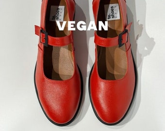 Red vegan shoes, Red shoes, Vegan shoes women, Mary Janes shoes, Eco friendly shoes, Vegan flat shoes, Womens dress shoes,  Custom shoes