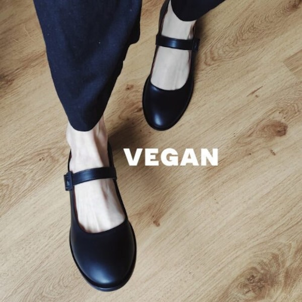 Vegan shoes women, Black vegan leather Mary Janes shoes, Vegan Lolita shoes, Eco friendly shoes, Custom shoes