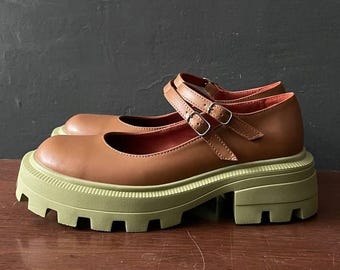 Custom Platform Mary Janes - Leren damesschoenen, retro schoenen met voetboogband