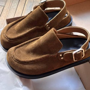 Brown Leather Clogs Slip on summer slippers, Handmade Boho Leather Slippers