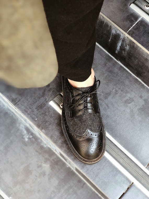 Oxford Shoes Women Custom Shoes Laced Oxford Shoes Black