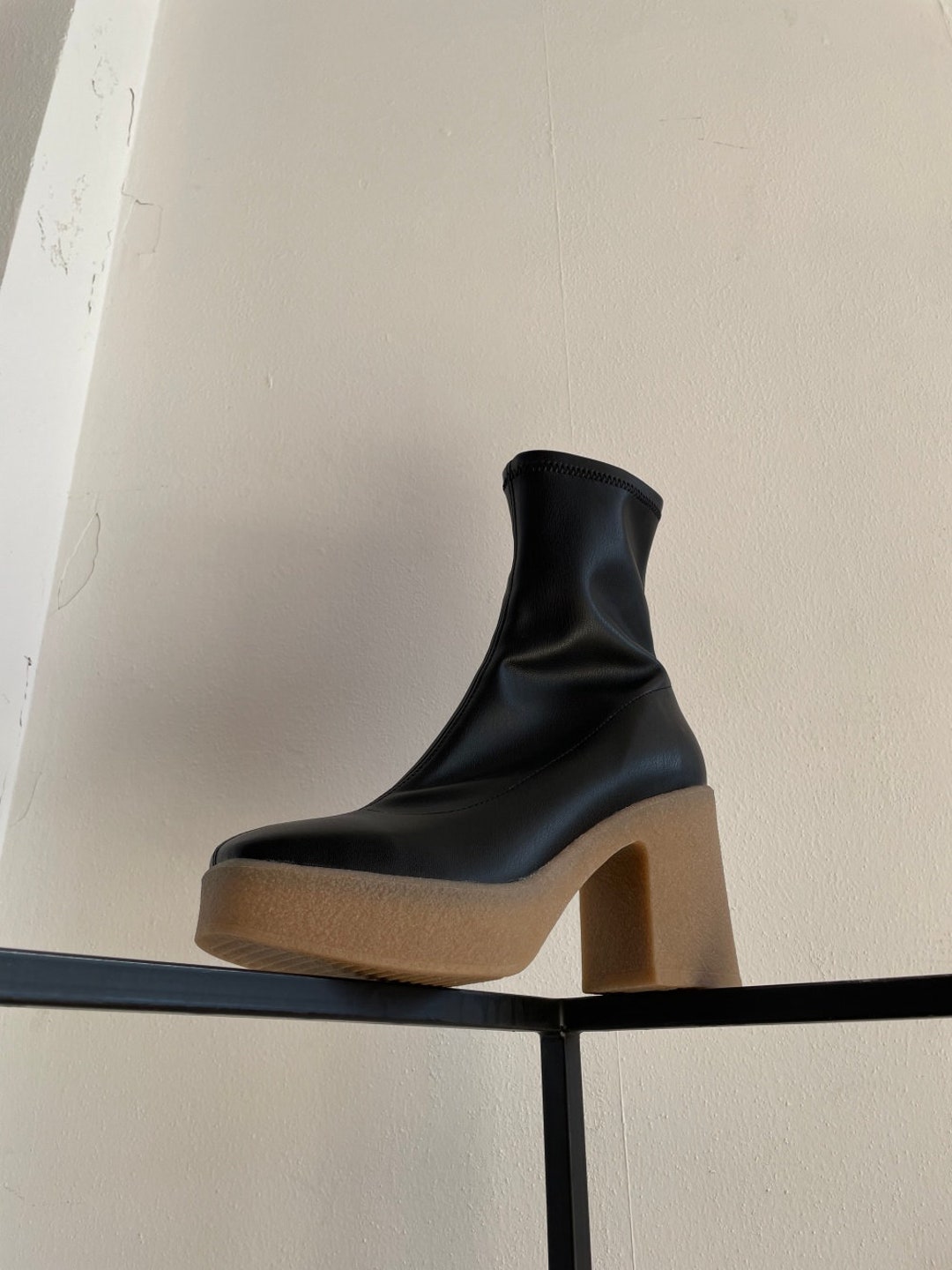 Black platform boots Gogo boots Heel Boots Leather boots - Etsy 日本