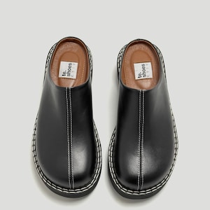 Leather platform custom clogs shoes, leather mules, closed toe slip on clogs slippers, round toe slip on shoes, slide in summer shoes image 8