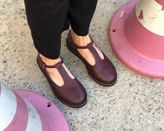 Real leather flat summer mocassins women - slip on summer shoes, t-strap Mary Janes shoes, round toe custom made shoes