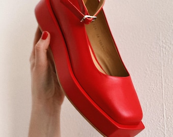 Trendy Red Flats, Mary Janes shoes women, Pump Mary Janes, Low Platform shoes, Woman shoes, Custom made dress shoes