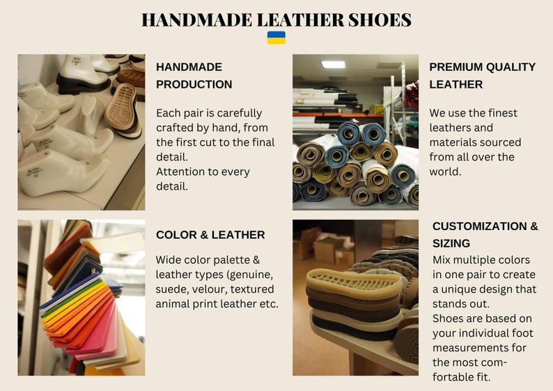Handmade leather shoes, premium quality leather, color & leather, customization & sizing