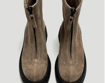 Botas de plataforma de ante, botines Chelsey para mujer, zapatos de invierno hechos a mano para mujer
