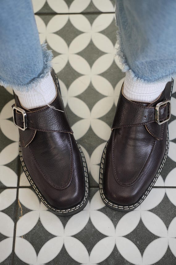 Leather Monk Strap Shoes, Oxford Derby Shoes, Handmade Women's Footwear, Brogue shoes