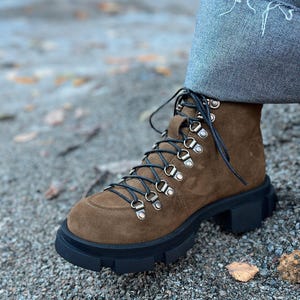 Suede leather round toe platform boots, custom made short boots, ankle hight boots, ankle leather boots, combat boots, hiker boots women