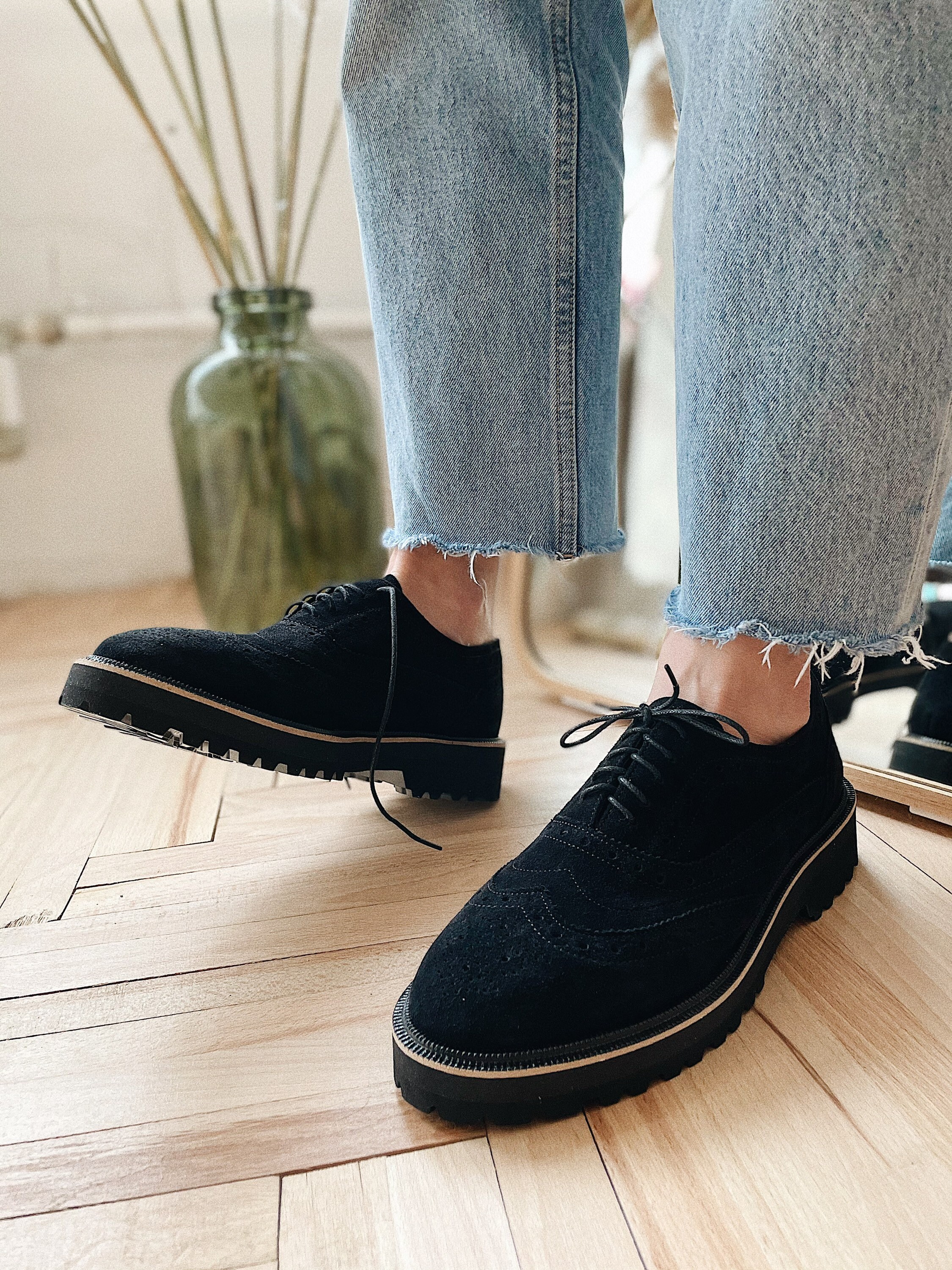 Black Suede Oxford Shoes Women Custom 