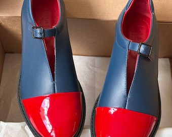 Custom made Leather Mary Janes with patent leather toe, Vintage Unique Shoes, Womens leather loafers
